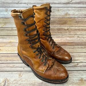 Tony Lama Mens Caramel Brown Leather Lace Up Western Work Boots 9D